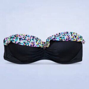 Victoria Secret Swim Bikini Top Black Confetti Ruffle Strapless Bikini Top - 36C